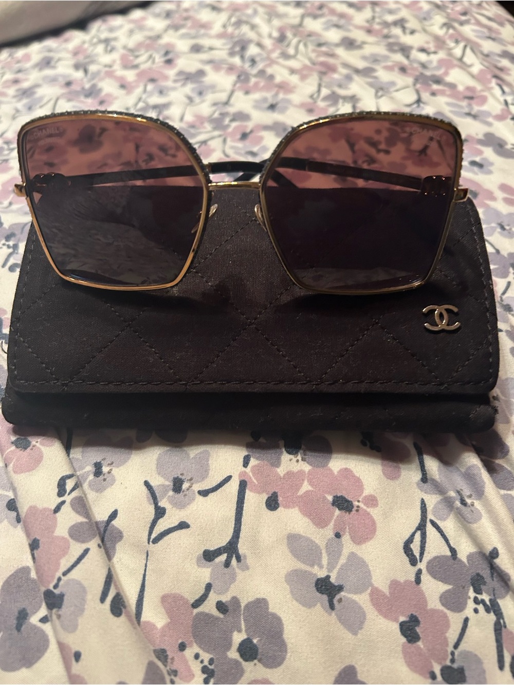 CHANEL Gold Frame Sunglasses with Brown Gradient Lenses